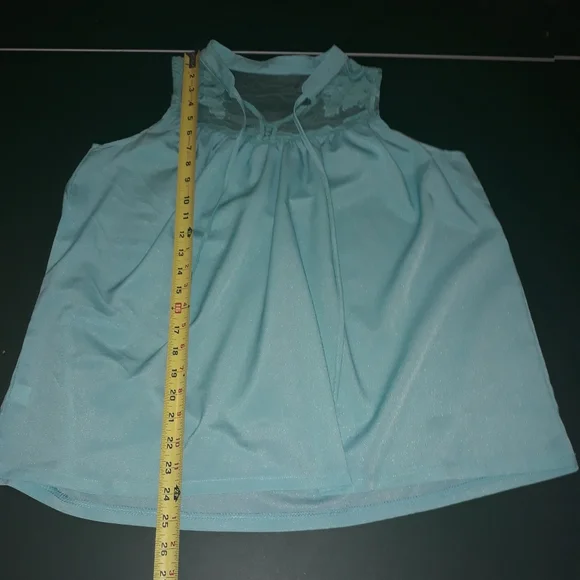Blue sleeveless tank top blouse party lace sheer travel business sport summer - Picture 6 of 6